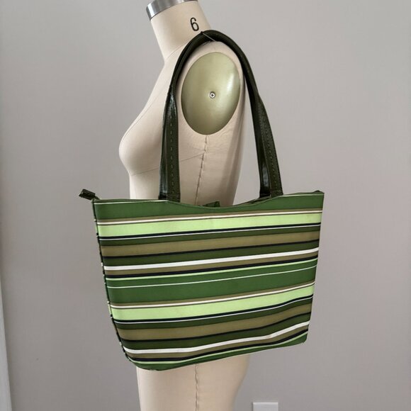 Fashion Bag with Matching Wallet Green Stripes Spring Shoulder Bag Summer Purse - Picture 2 of 13